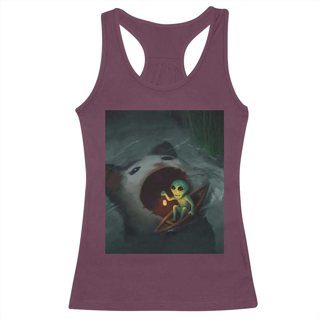 Funny Alien Cat Meme Racerback Tank Top Weird Silly TS10 Maroon Print Your Wear