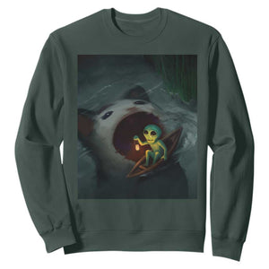 Funny Alien Cat Meme Sweatshirt Weird Silly TS10 Dark Forest Green Print Your Wear