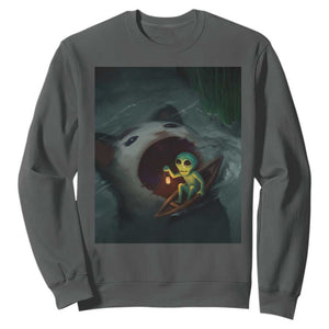 Funny Alien Cat Meme Sweatshirt Weird Silly TS10 Dark Heather Print Your Wear