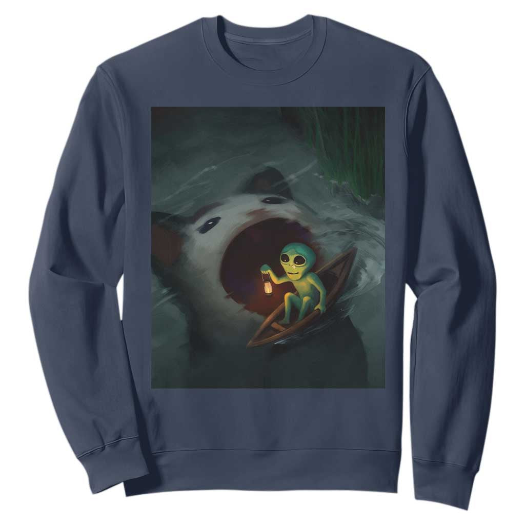 Funny Alien Cat Meme Sweatshirt Weird Silly TS10 Navy Print Your Wear