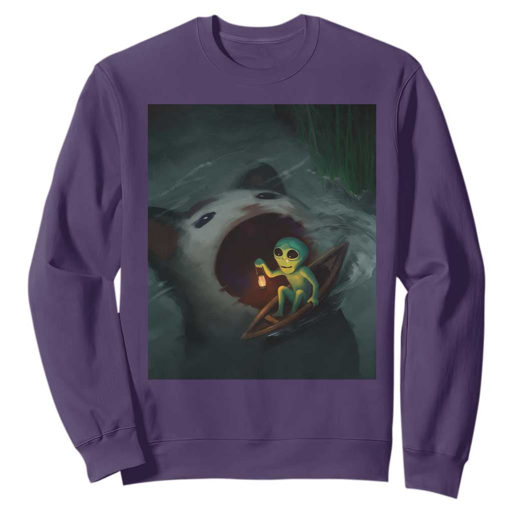 Funny Alien Cat Meme Sweatshirt Weird Silly TS10 Purple Print Your Wear