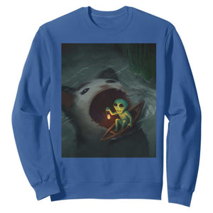 Funny Alien Cat Meme Sweatshirt Weird Silly TS10 Royal Blue Print Your Wear
