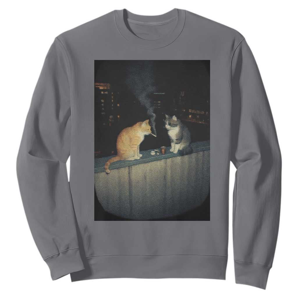Funny Smoking Cat Sweatshirt Retro 90s Grunge Kitty Streetwear Meme TS10 Charcoal Print Your Wear
