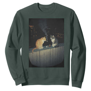 Funny Smoking Cat Sweatshirt Retro 90s Grunge Kitty Streetwear Meme TS10 Dark Forest Green Print Your Wear