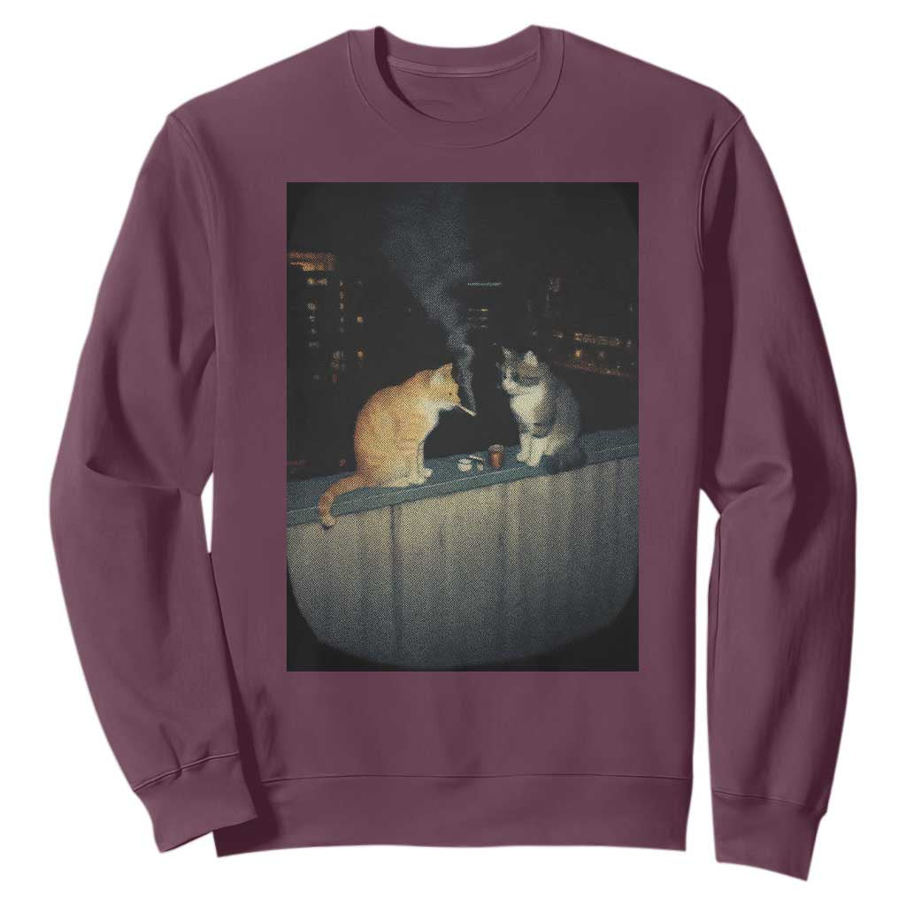 Funny Smoking Cat Sweatshirt Retro 90s Grunge Kitty Streetwear Meme TS10 Maroon Print Your Wear