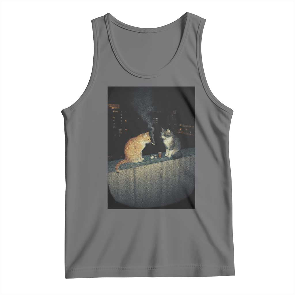 Funny Smoking Cat Tank Top Retro 90s Grunge Kitty Streetwear Meme TS10 Black Heather Print Your Wear