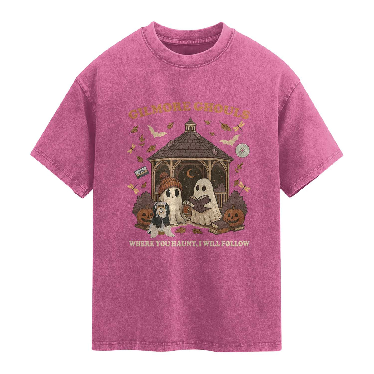 Gilmore Ghouls Halloween Washed Cotton T-Shirt Retro Book Lover Cute Ghost Fall Pumpkin TS10 Magenta Print Your Wear