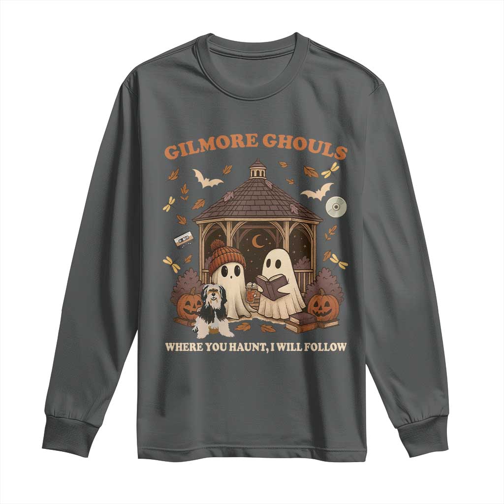 Gilmore Ghouls Halloween Long Sleeve Shirt Retro Book Lover Cute Ghost Fall Pumpkin TS10 Dark Heather Print Your Wear