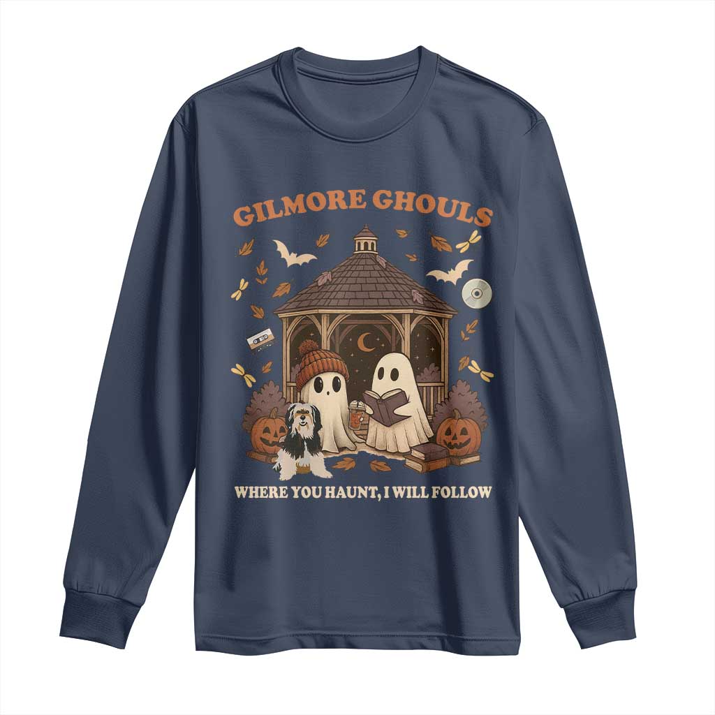 Gilmore Ghouls Halloween Long Sleeve Shirt Retro Book Lover Cute Ghost Fall Pumpkin TS10 Navy Print Your Wear