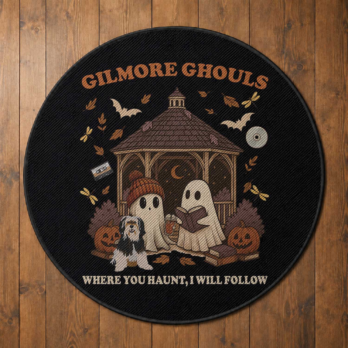 Gilmore Ghouls Halloween Round Rug Retro Book Lover Cute Ghost Fall Pumpkin