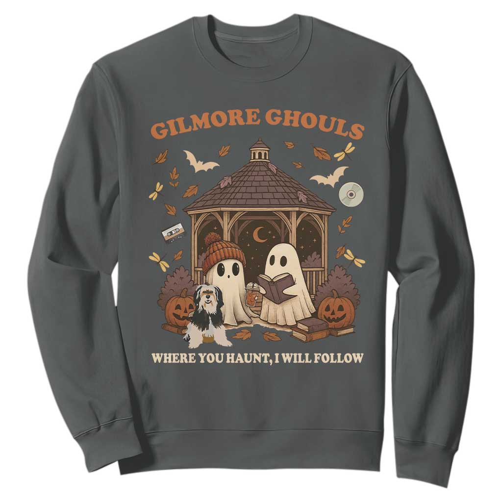 Gilmore Ghouls Halloween Sweatshirt Retro Book Lover Cute Ghost Fall Pumpkin TS10 Dark Heather Print Your Wear
