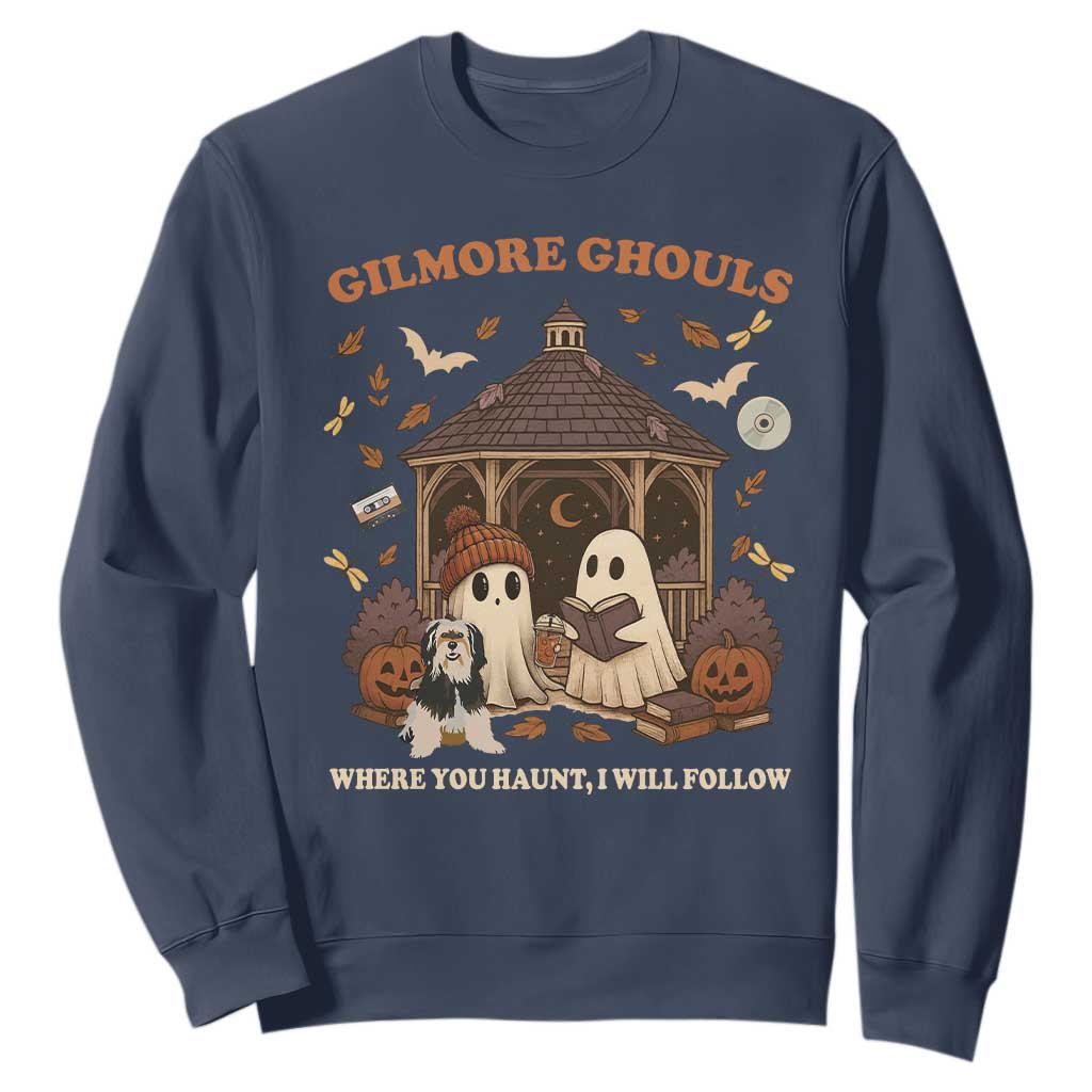 Gilmore Ghouls Halloween Sweatshirt Retro Book Lover Cute Ghost Fall Pumpkin TS10 Navy Print Your Wear