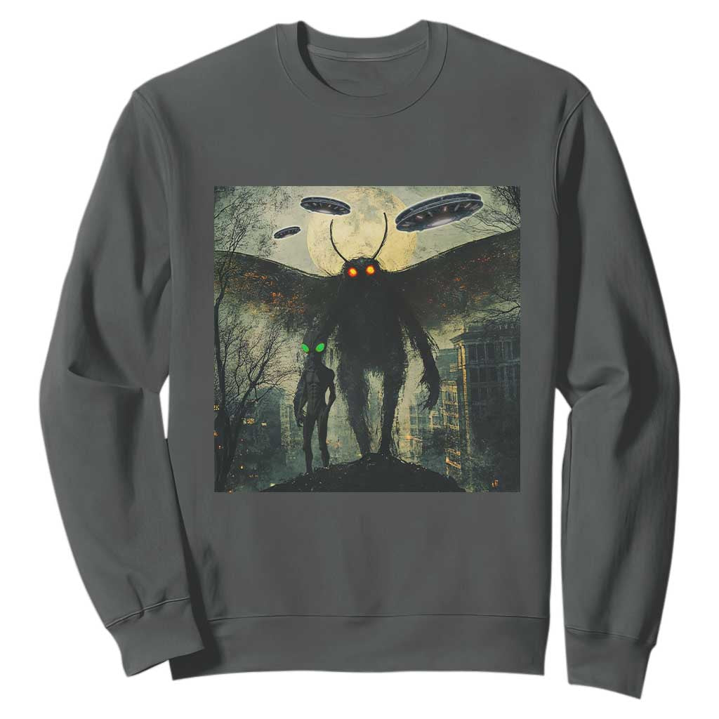 Mothman Aliens Sweatshirt Funny Cryptid Alien UFO TS10 Dark Heather Print Your Wear