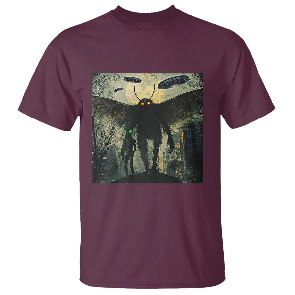 Mothman Aliens T Shirt Funny Cryptid Alien UFO TS10 Maroon Print Your Wear
