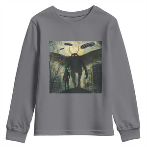 Mothman Aliens Youth Sweatshirt Funny Cryptid Alien UFO TS10 Charcoal Print Your Wear