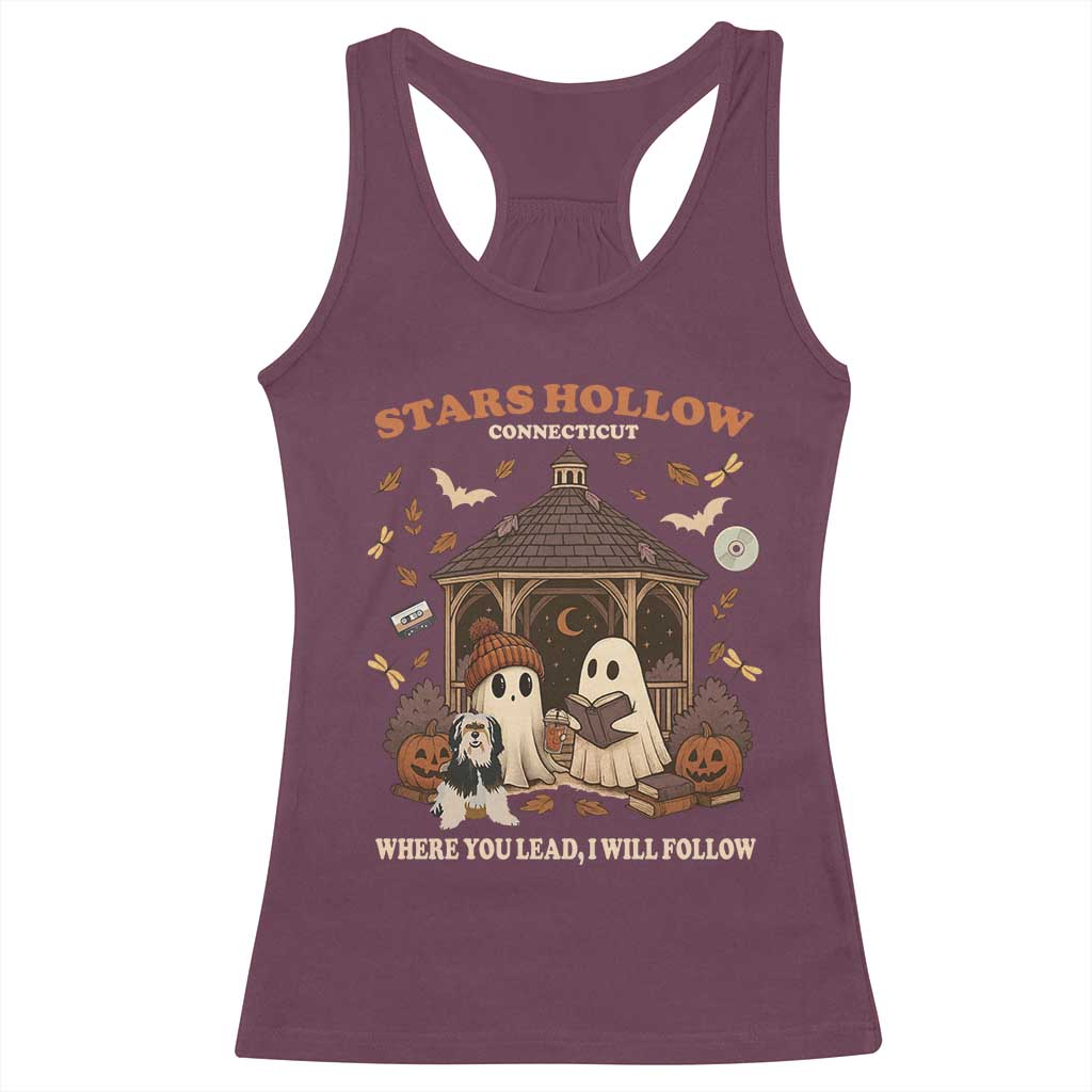 Halloween Stars Hollow Racerback Tank Top Retro Book Lover Cute Ghost Fall Pumpkin TS10 Maroon Print Your Wear