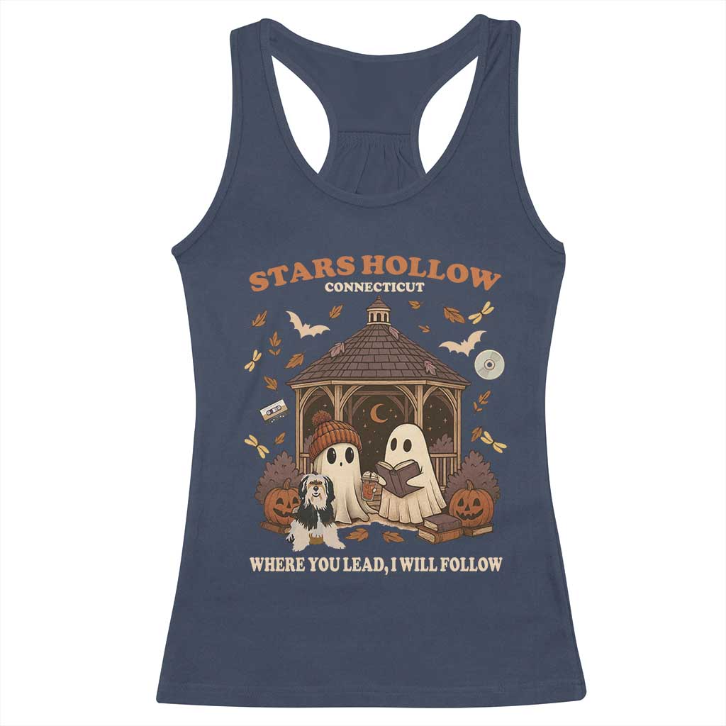 Halloween Stars Hollow Racerback Tank Top Retro Book Lover Cute Ghost Fall Pumpkin TS10 Navy Print Your Wear