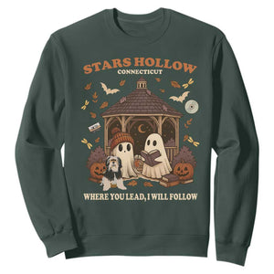 Halloween Stars Hollow Sweatshirt Retro Book Lover Cute Ghost Fall Pumpkin TS10 Dark Forest Green Print Your Wear