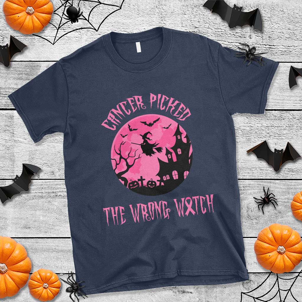 Breast Cancer Halloween T Shirt In October We Wear Pink Witch TS10 Navy Print Your Wear