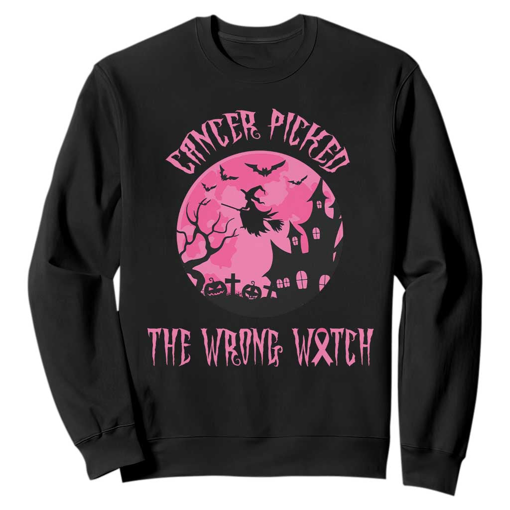 Breast Cancer Halloween Sweatshirt In October We Wear Pink Witch TS10 Black Print Your Wear
