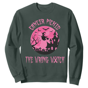Breast Cancer Halloween Sweatshirt In October We Wear Pink Witch TS10 Dark Forest Green Print Your Wear