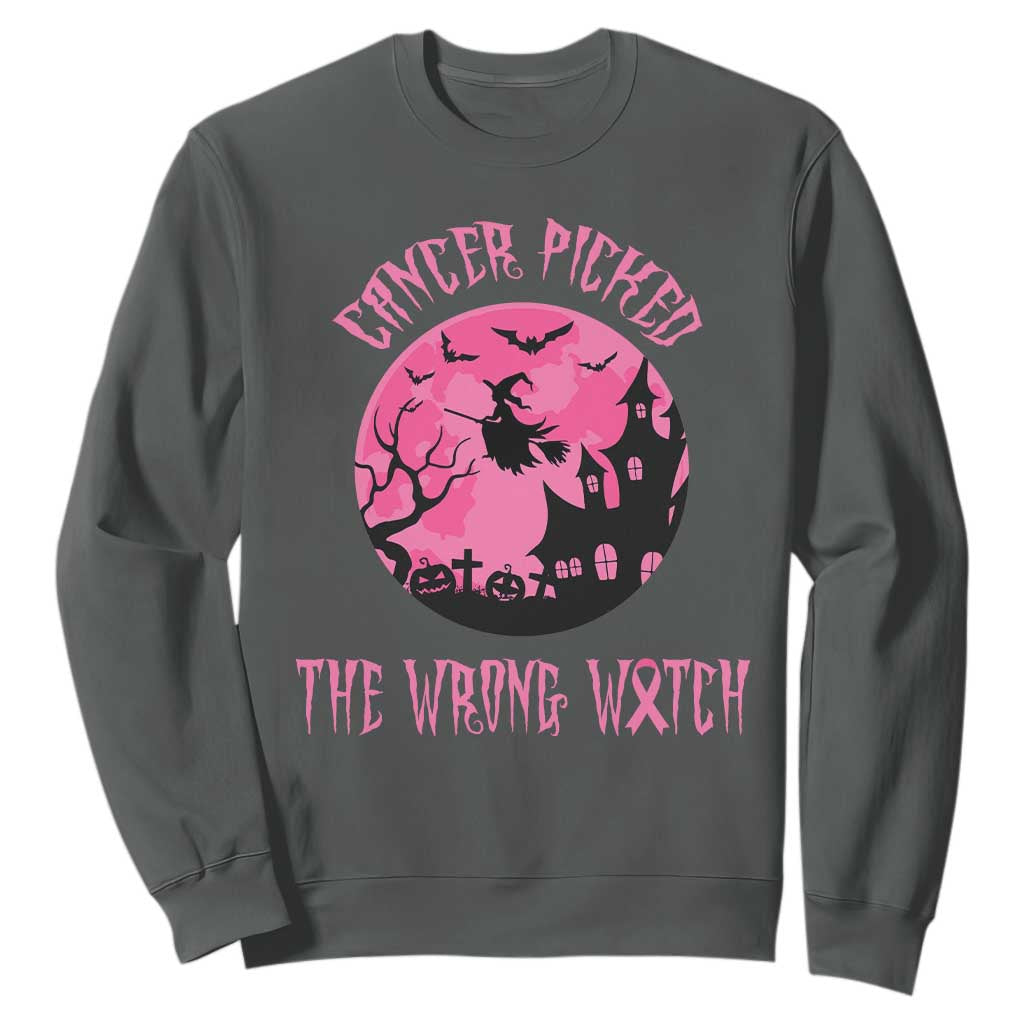 Breast Cancer Halloween Sweatshirt In October We Wear Pink Witch TS10 Dark Heather Print Your Wear