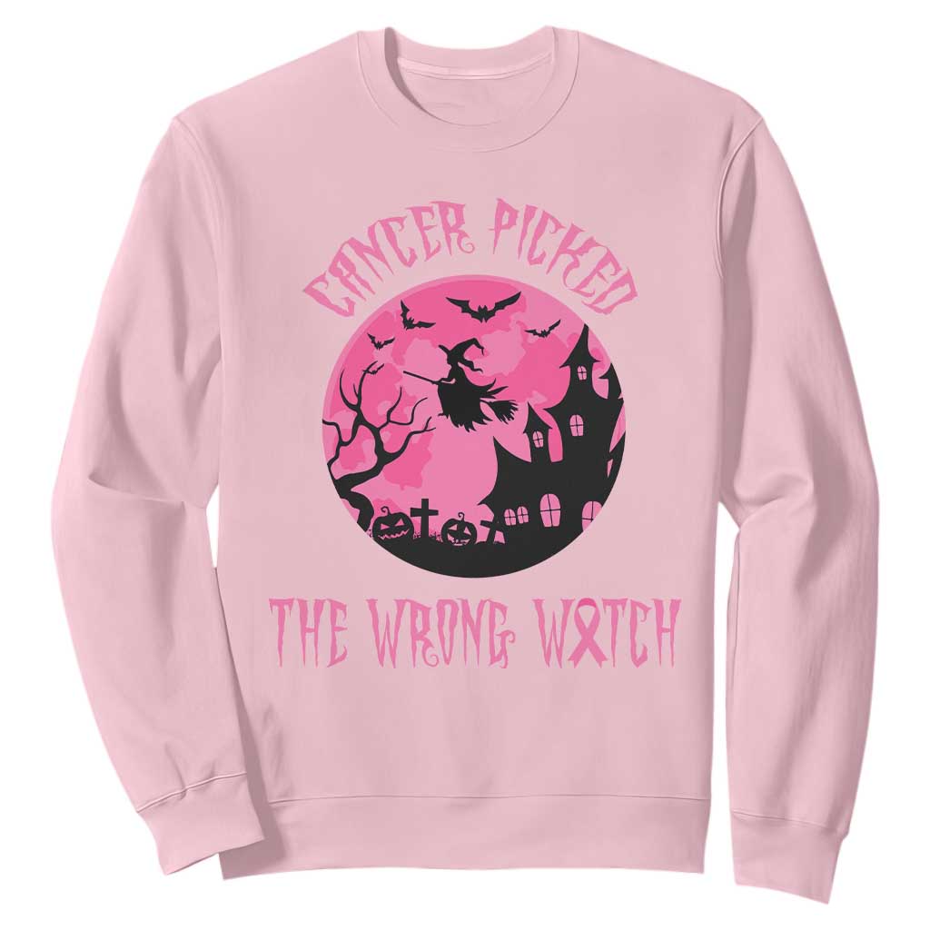Breast Cancer Halloween Sweatshirt In October We Wear Pink Witch TS10 Light Pink Print Your Wear