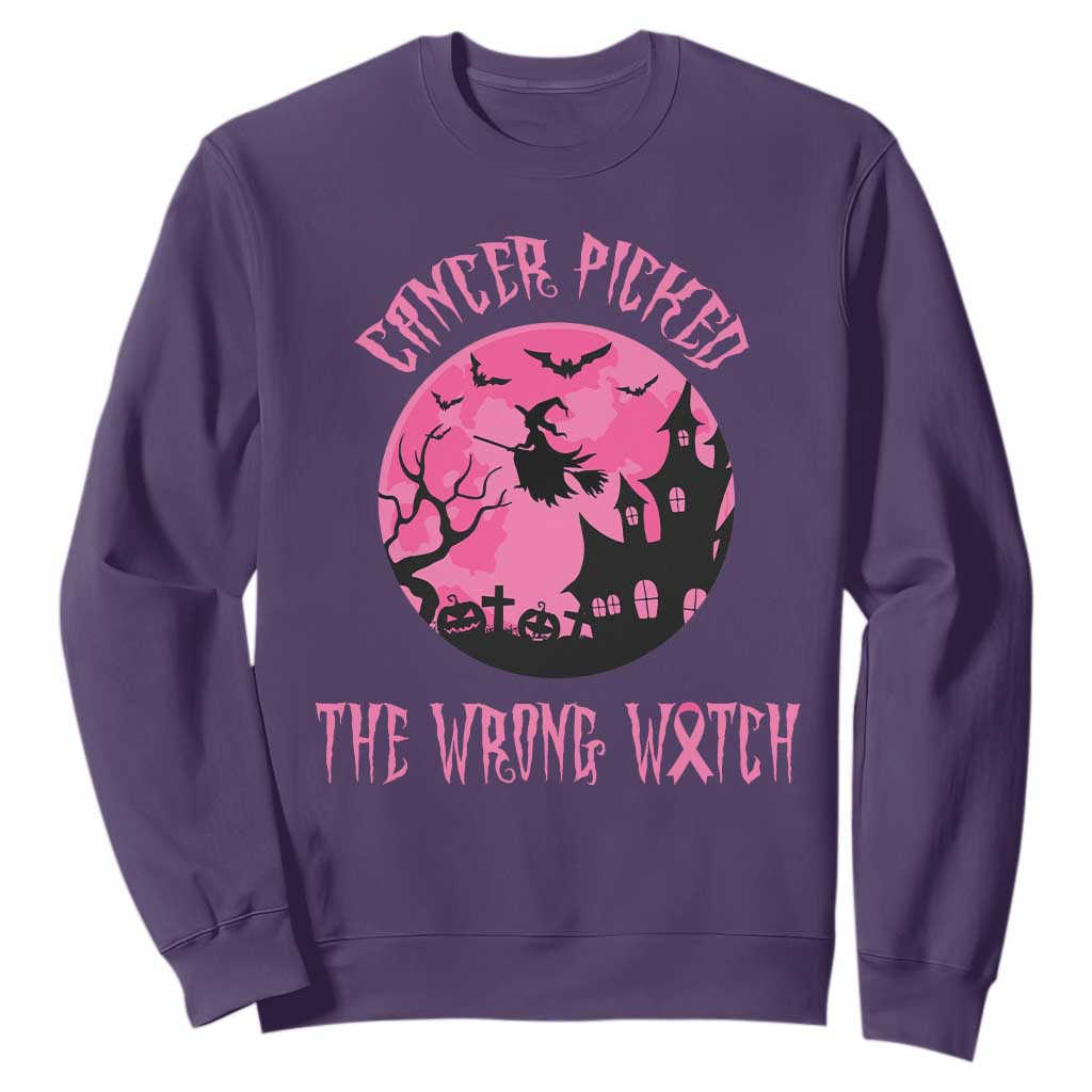 Breast Cancer Halloween Sweatshirt In October We Wear Pink Witch TS10 Purple Print Your Wear