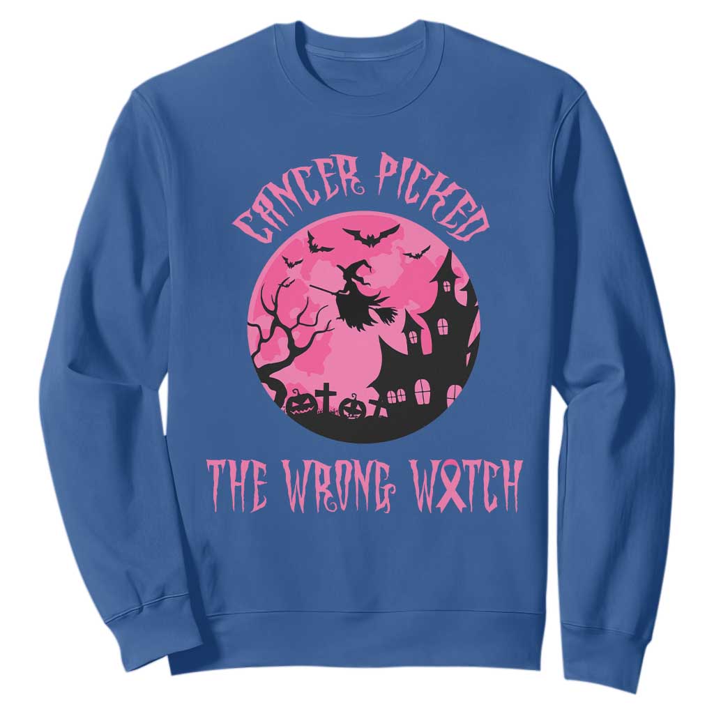 Breast Cancer Halloween Sweatshirt In October We Wear Pink Witch TS10 Royal Blue Print Your Wear