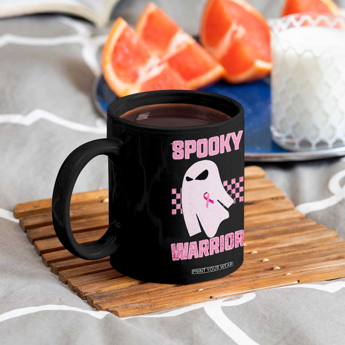Breast Cancer Halloween Coffee Mug Ghost Wear Pink Ribbon Spooky Warrior TS10 Print Your Wear
