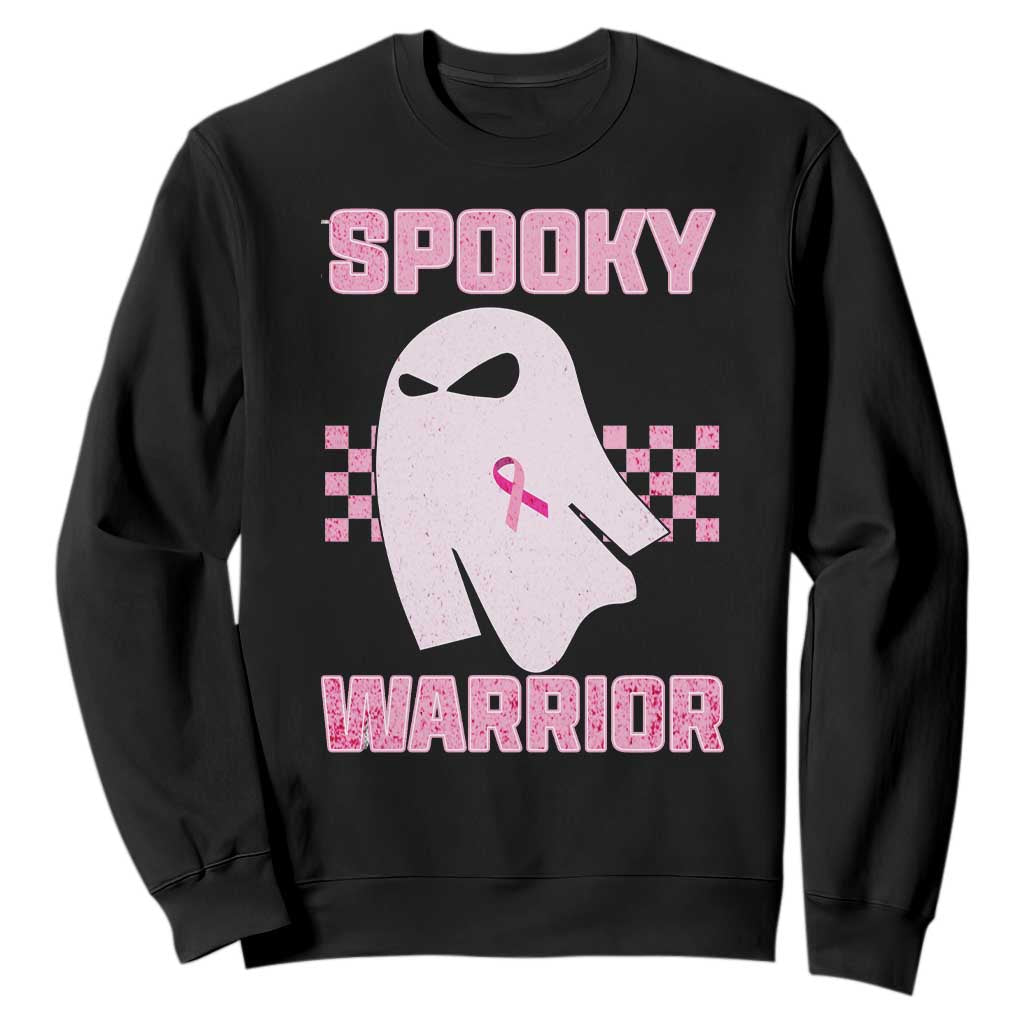 Breast Cancer Halloween Sweatshirt Ghost Wear Pink Ribbon Spooky Warrior TS10 Black Print Your Wear
