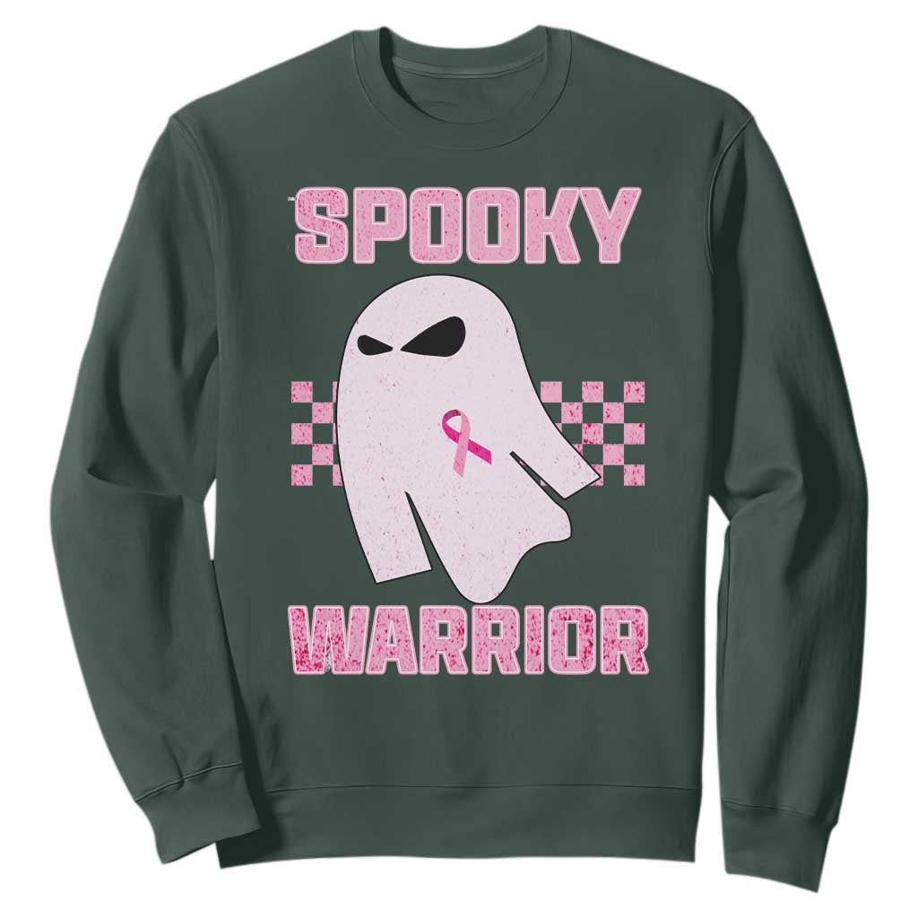 Breast Cancer Halloween Sweatshirt Ghost Wear Pink Ribbon Spooky Warrior TS10 Dark Forest Green Print Your Wear