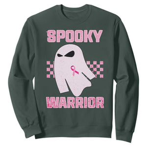 Breast Cancer Halloween Sweatshirt Ghost Wear Pink Ribbon Spooky Warrior TS10 Dark Forest Green Print Your Wear