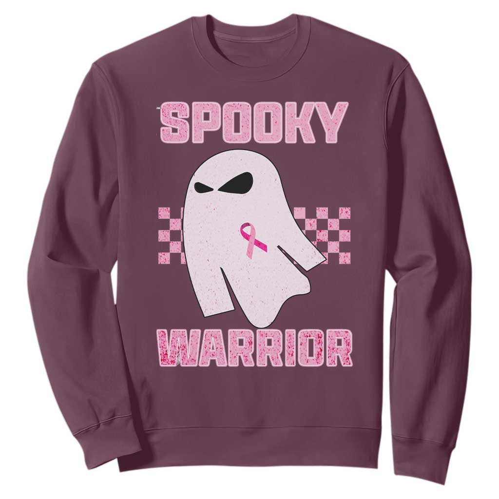 Breast Cancer Halloween Sweatshirt Ghost Wear Pink Ribbon Spooky Warrior TS10 Maroon Print Your Wear