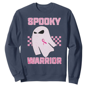 Breast Cancer Halloween Sweatshirt Ghost Wear Pink Ribbon Spooky Warrior TS10 Navy Print Your Wear