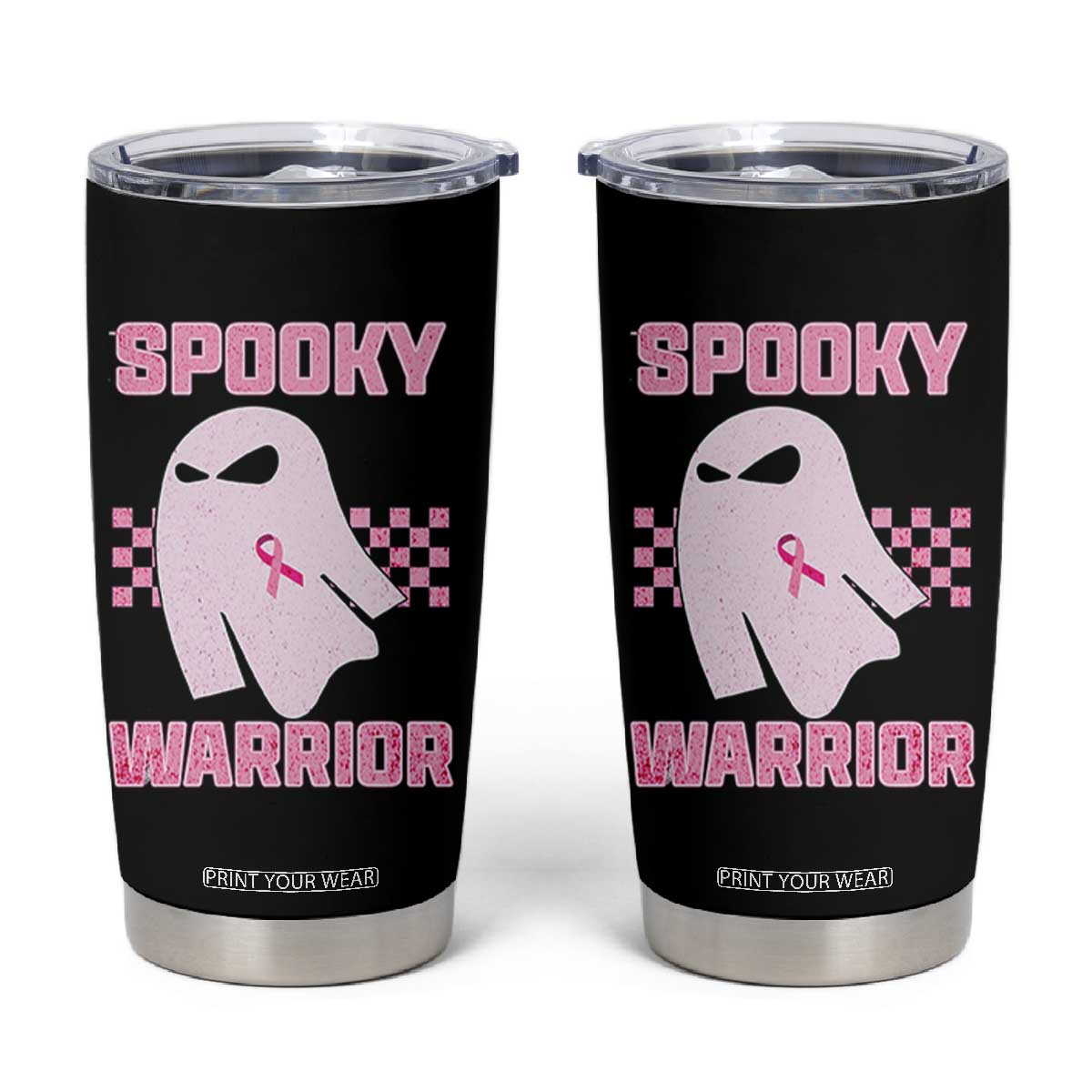 Breast Cancer Halloween Tumbler Cup Ghost Wear Pink Ribbon Spooky Warrior TS10 Black Print Your Wear