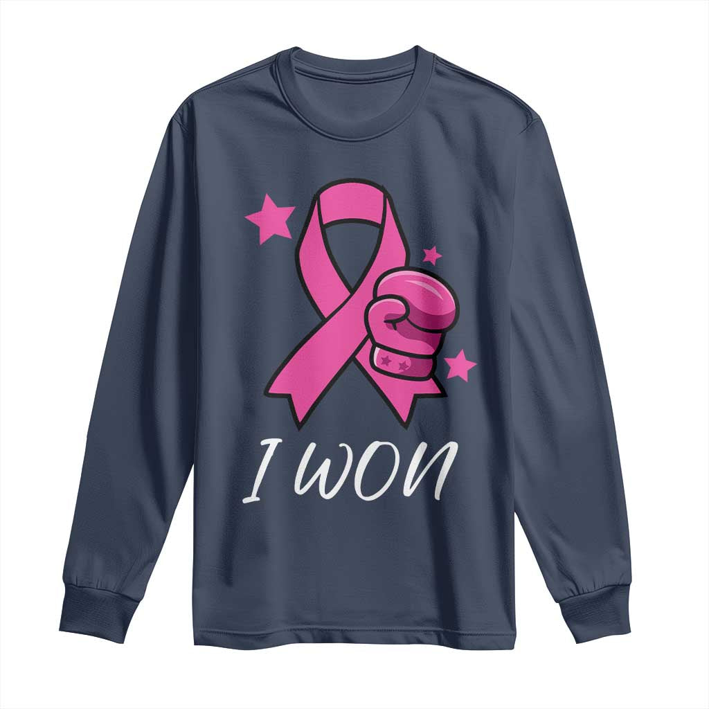 Pink Ribbon Long Sleeve Shirt I Won Breast Cancer Awareness TS10 Navy Print Your Wear