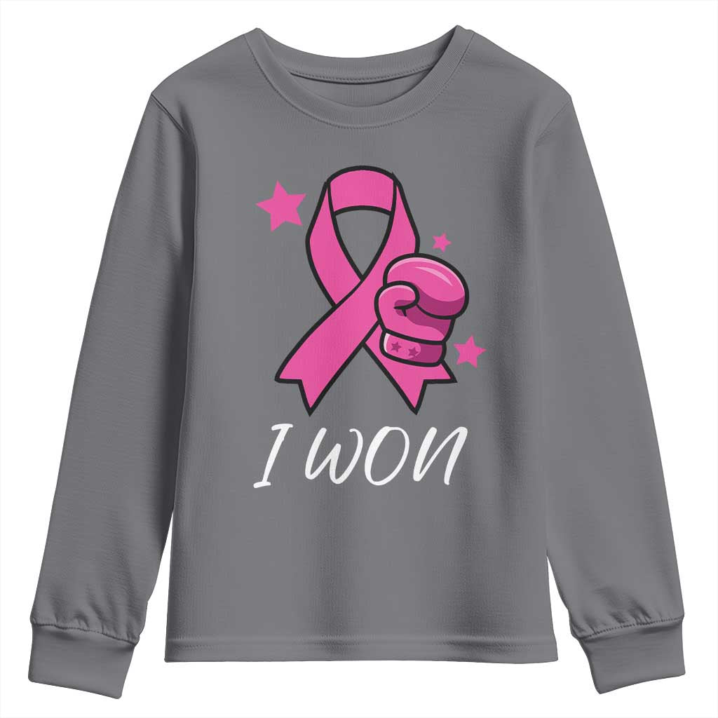 Pink Ribbon Youth Sweatshirt I Won Breast Cancer Awareness TS10 Charcoal Print Your Wear