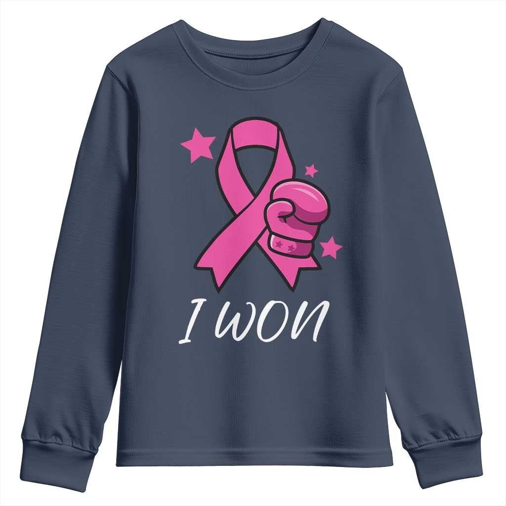 Pink Ribbon Youth Sweatshirt I Won Breast Cancer Awareness TS10 Navy Print Your Wear