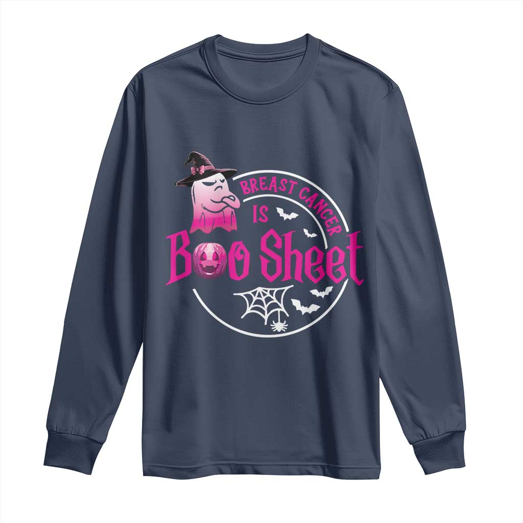 Breast Cancer Is Boo Sheet Long Sleeve Shirt October Ghost Pink Ribbon TS10 Navy Print Your Wear