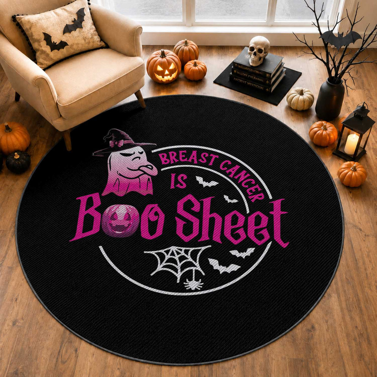 Breast Cancer Is Boo Sheet Round Rug October Ghost Pink Ribbon
