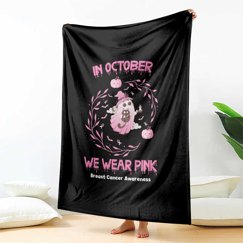 Breast Cancer Halloween Throw Blanket In October Ghost Wear Pink Black Cat TS10 Print Your Wear