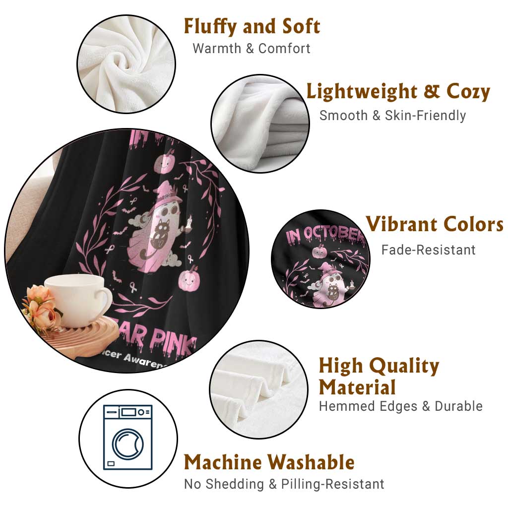 Breast Cancer Halloween Throw Blanket In October Ghost Wear Pink Black Cat TS10 Print Your Wear