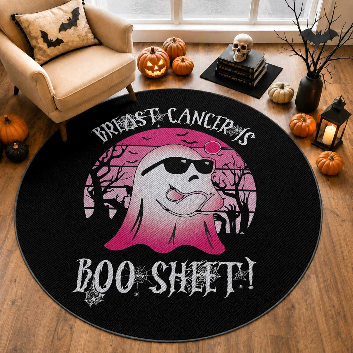 Breast Cancer Is Boo Sheet Round Rug In October Ghost Wear Pink