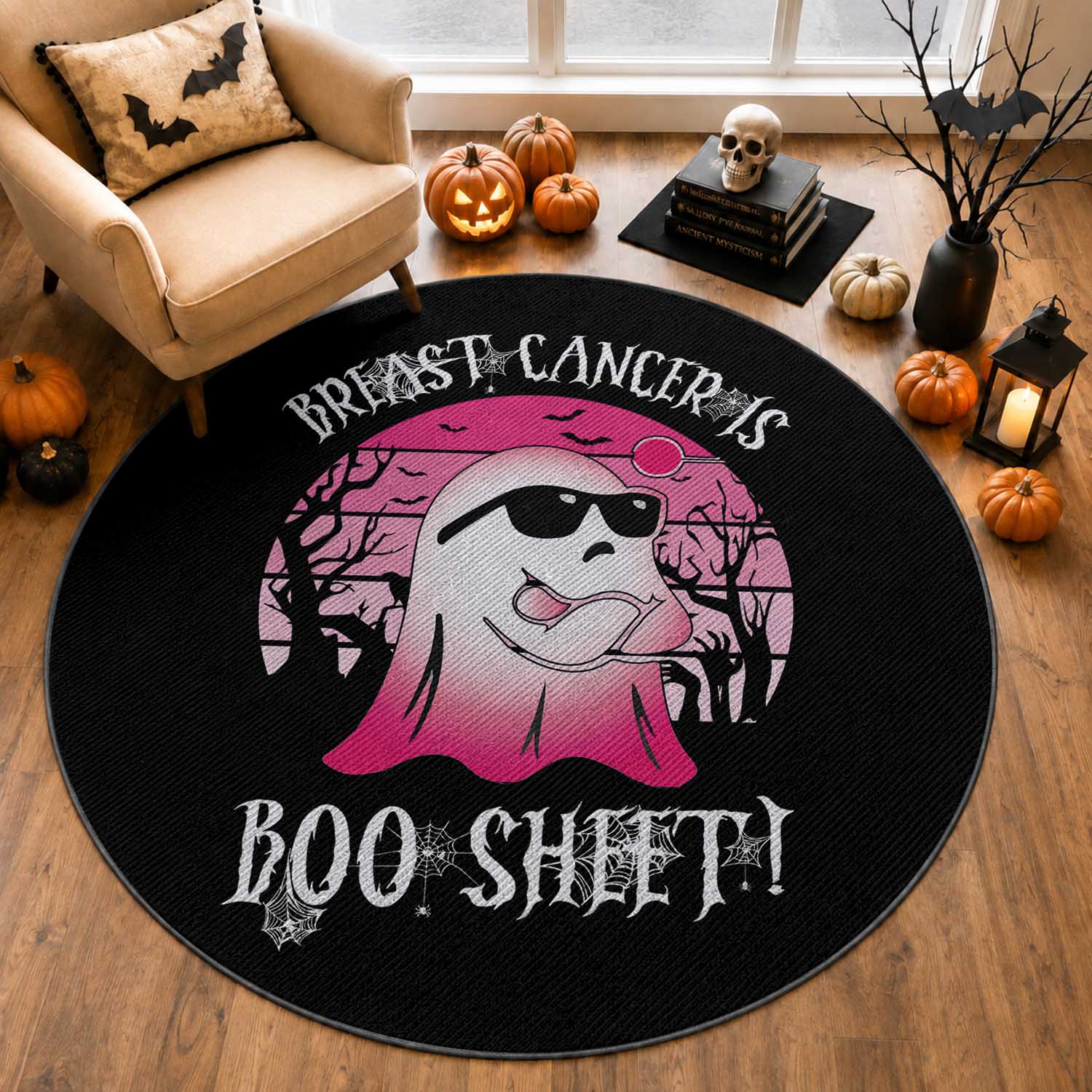 Breast Cancer Is Boo Sheet Round Rug In October Ghost Wear Pink