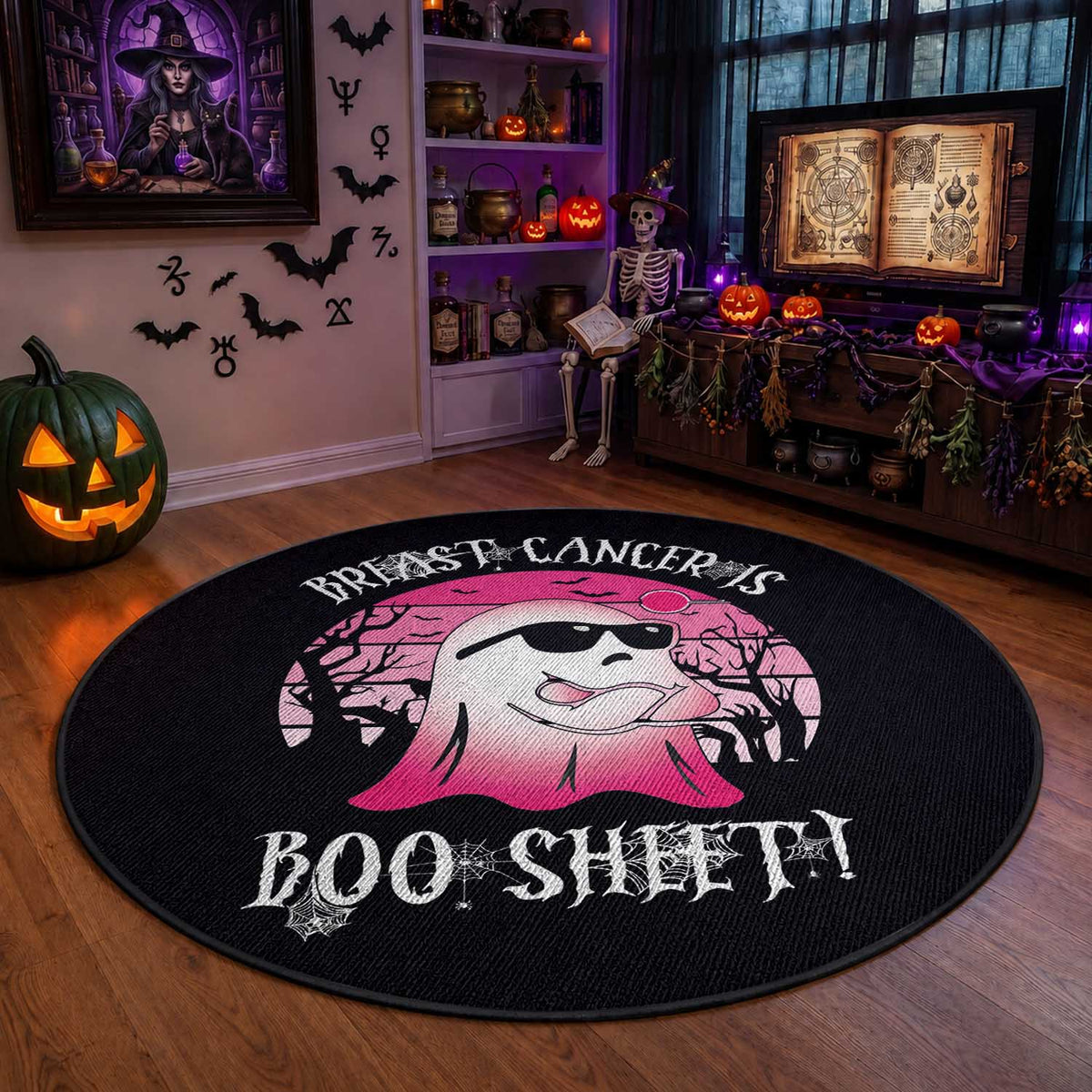 Breast Cancer Is Boo Sheet Round Rug In October Ghost Wear Pink