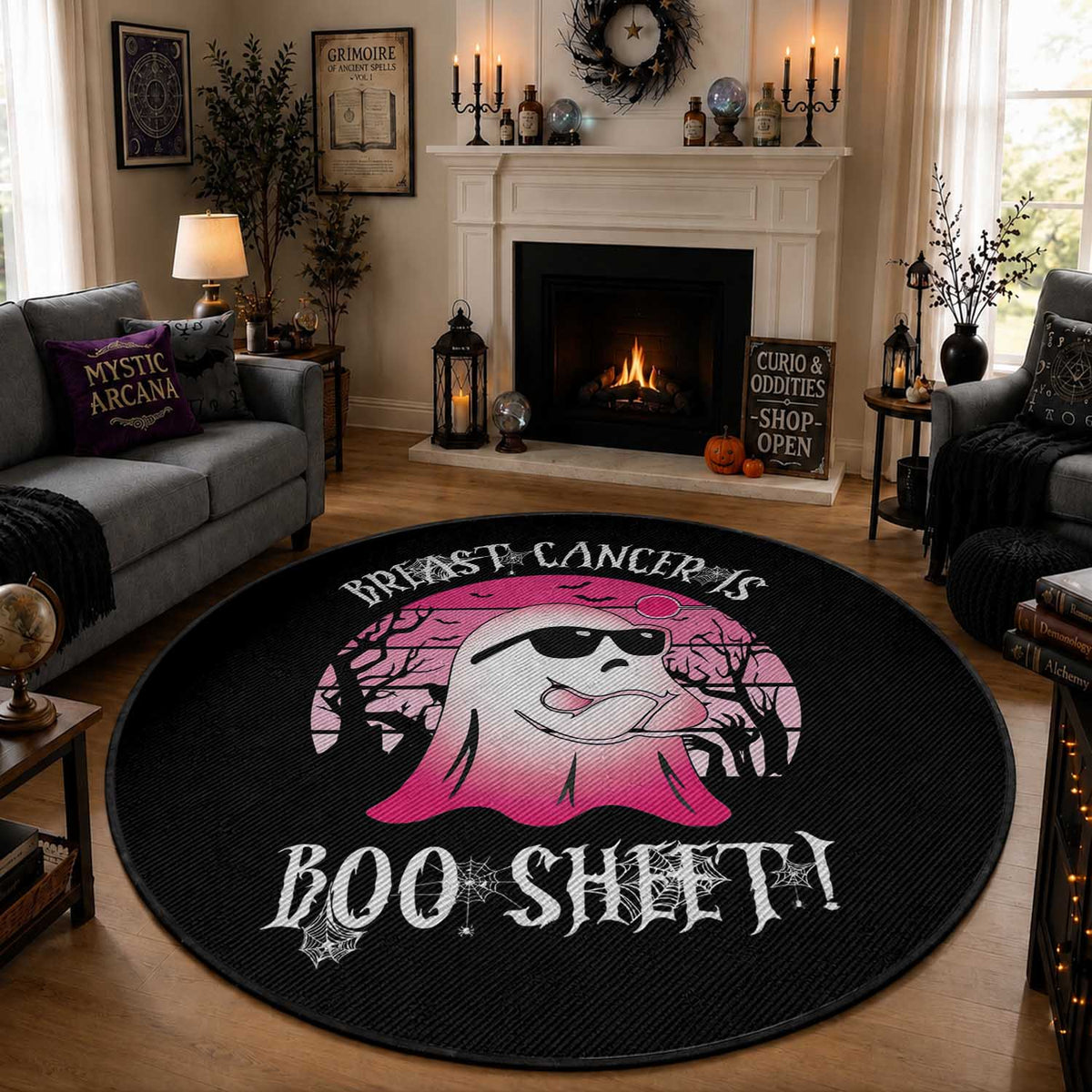 Breast Cancer Is Boo Sheet Round Rug In October Ghost Wear Pink