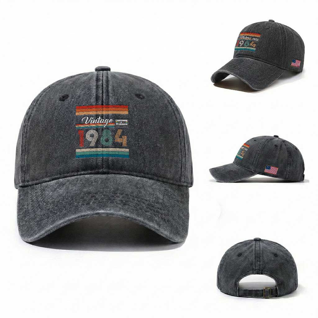 1984 Retro Birthday Washed Cotton Baseball Cap Vintage 42th Birthday Gift Classic 90s Style TS10 Washed Cap Universal Fit Dark Gray Print Your Wear