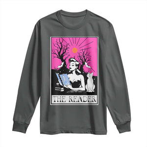 The Reader Tarot Long Sleeve Shirt Witch Reading Book Club Occult Cat Mom TS10 Dark Heather Print Your Wear