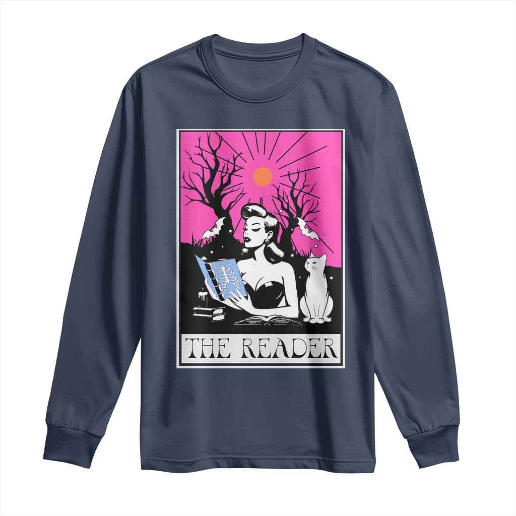 The Reader Tarot Long Sleeve Shirt Witch Reading Book Club Occult Cat Mom TS10 Navy Print Your Wear